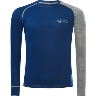 Black Crevice Herren Langarmshirt aus Merino Wolle - Steel Blue/Grey I Funktionsshirt atmungsaktiv I Funktionsunterwäsche I Base Layer I Long Sleeve I Skiunterwäsche