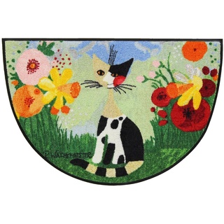 Rosina Wachtmeister Fußmatte Annette halbrund 60 x 85 cm by Salonloewe waschbar Katzen bunt Blumen Eingangsmatte rutschfest