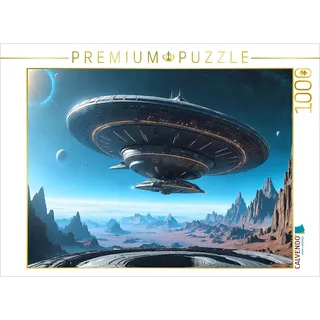 Calvendo Puzzle Untertasse bei der Landung auf einem Alien-Planeten | 1000 Teile Lege-Größe cm Foto-Puzzle für glückliche Stunden