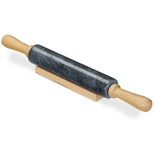 Relaxdays Nudelholz Marmor, Hellbraun,Schwarz