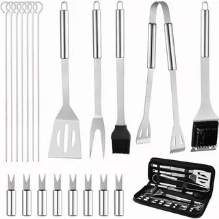 Edelstahl BBQ-Set mit Thermometer und Koffer, hochwertig