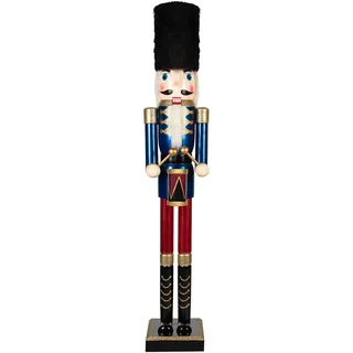 KI Store 120 cm Weihnachten Nussknacker Lebensgröße Groß XXL Holz Nussknacker Figur Weihnachtsdekoration (Blau Soldat Schlagzeuger)