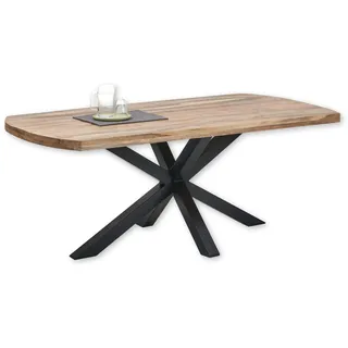 VENETI Esstisch Massivholz Mango - Hochwertiger Esszimmertisch mit sternförmigem Metallgestell für Ihr Esszimmer - 200 x 77 x 100 cm (B/H/T)