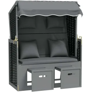 vidaXL Strandkorb mit Kissen Poly Rattan Massivholz Anthrazit Schwarz - Grau
