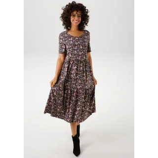 Aniston CASUAL Sommerkleid Blumen Marine/Maismoosgrün/Weiß/Rosa/Pink/Blau/Bordeaux/Braun 44