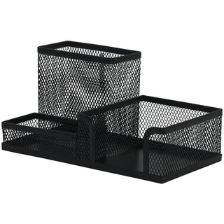 Q-Connect KF16572 Schreibtisch-Organizer/Schwarz/Schreibtischorganizer/Mesh Metall Büro-Organizer Desk Organizer/mit Gummifüßen/ 20,5 x 10,3 x 9,8 cm