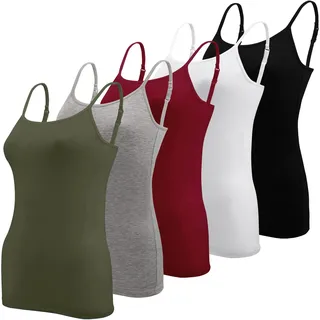 BQTQ 5 Stück Unterhemd Damen Spaghetti Top Spaghettiträger Basic Cami Tank Tops mit Verstellbarer Strap für Frauen, XL(Schwarz, Weiß, Grau, Dunkelrot, Armeegrün)