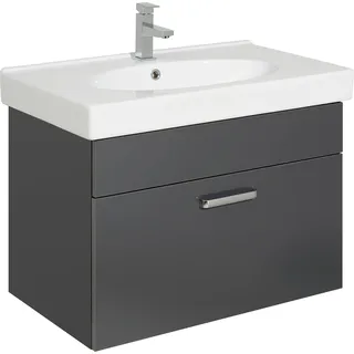 Saphir Waschtisch SAPHIR "Quickset Keramikwaschtisch mit Unterschrank, 80 cm breit", grau (anthrazit, anthrazit glanz, anthrazit dekor), B:80cm H:58,5cm T:48cm, Keramik, Spanplatte, Waschtische, Waschtisch, Wachplatz, Griffe Chrom Glanz, mit Softeinzug, 1 