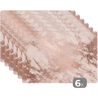 MuchoWow Platzsets 6er-Set Marmor - Rosa - Luxus - Marmoroptik - Glitzer - Design 45x30 cm Tischset , Roségold , Kunststoff , Rechteckig , 45x30x0.3 cm , Heimtextilien, Wohntextilien, Tischwäsche, Tischsets