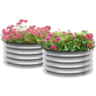 Outsunny Hochbeet aus Metall, 2er Set Blumenkasten, Gemüsebeet für Garten, Balkon, Silber , 60x30x60 cm , Gartenzubehör, Hochbeete