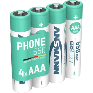 ANSMANN Telefon Akku AAA, 4 Stück, 550mAh 1,2V, DECT