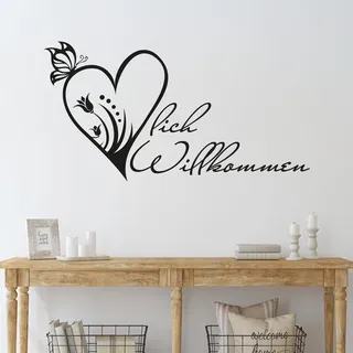 GRAZDesign Wandtattoo Flur Herzlich Willkommen, Wandsticker Flur und Diele, Eingang, Sprüche Wandsprüche, Sticker Aufkleber modern - 108x57cm / 063 lindgrün