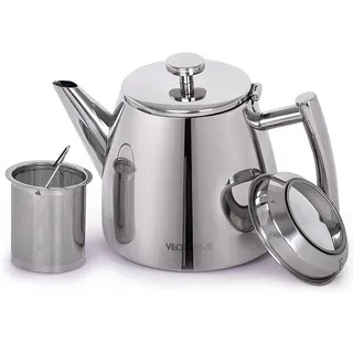 Teekanne aus rostfreiem Edelstahl (0,5L) - Mit Tee-Ei für losen Tee Siebeinsatz - Die doppelwandige Isolierung hält Tee länger warm (0,5 L)