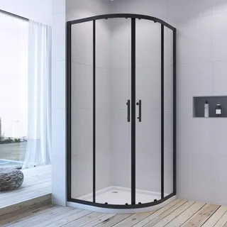 AQUABATOS® 90x90 x 195cm Duschkabine Matt Schwarz eckeinstieg Viertelkreis Rund Dusche Schiebetür Duschabtrennung Runddusche Duschtrennwand aus 6mm ESG Nano Glas