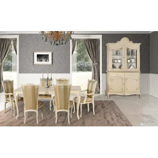 Tisch Set Garnitur Esstisch 6 Stühle Luxus Stil Möbel 8tlg Stuhl Gruppe Vitrine