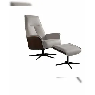KAWOLA Relaxsessel Ferreira Leder 78 x 106 x 84 cm Grau mit Hocker