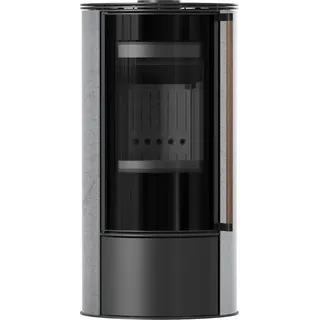 KRATKI ERIK Ofen Ø150 5 5kW GREY SATIN Stahldeckel schwarz Griff Jatoba - Grau, Schwarz