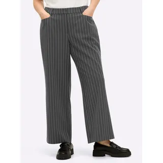 Webhose SHEEGO, Damen, Gr. 44, Normalgrößen, grau (graphit, hellgrau, gestreift), 63% Polyester, 33% Viskose, 4% Elasthan, gemustert, gestreift, mehrfarbig, Hosen Webhose