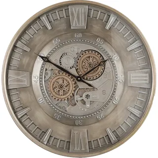 Samilito Wanduhr mit echtem Bewegungsgetriebe Zahnrädern 59,5cm (Metall, Antike Grau) - Grau