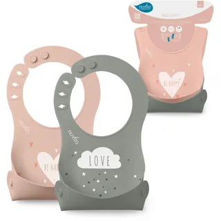 Nuvita 4370 - Set mit 2 rollbaren Silikon-Lätzchen - Rosa/Grün