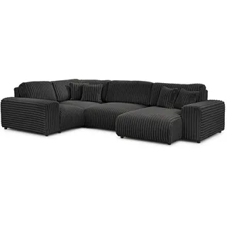 S-Style Möbel Wohnlandschaft Mollis Dunkelgrau Plüschcord im XXL-Format - Ottomane Rechts , Textil , Echtholz, Teilmassiv,Birke, Buche , Füllung: Polyetherschaumkern,Silikon,Polyetherschaumkern , Ottomane rechts , 316x77x194 cm , Blauer Engel, FSC 100%, Oeko-Tex®, Hergestellt in Europa , Wohnzimmer, Sofas & Couches, Wohnlandschaften, Wohnlandschaften in U-Form