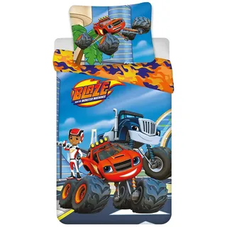 Blaze Monster Machines Babybettwäsche 100x135 + Kissenbezug 40x60 Baumwolle | Baby-Bettwäsche | Naturbaumwolle weich atmungsaktiv | Nickelodeon | Jungen 0-3 | Kinderbett | Maschinenwaschbar