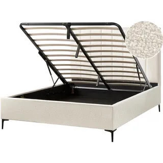 Beliani Bett mit Stauraum 160/200 cm Cremeweiß Sezanne , Textil , 160x200 cm , Schlafzimmer, Betten