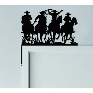 CUTHOLLOW Cowboy Western Metall Türrahmen Deko, 25x25cm Schwarz Wanddeko für Tür, Kreativer Türrahmen-Kunst, Originelle Türecke Deko, Art Deco für Kinderzimmer, Zimmertür, Haustür, Badezimmer