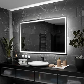 Rechteckiger Badezimmerspiegel mit LED-Beleuchtung - Atlanta - 120x80cm - Silber