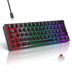 TECURS Mechanische Gaming Tastatur, Mechanische Tastatur 60 Prozent QWERTZ Rote Schalter für PC Gamer und Arbeits, 61 Tasten Kabelgebundene Tastatur für PC Windows/PS5/PS4, Schwarz