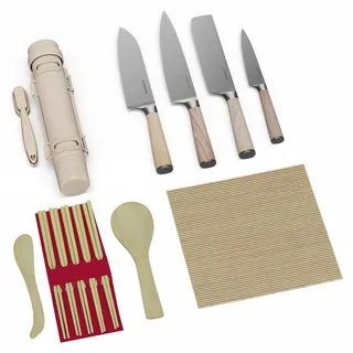 Klarstein Shibui Sushi Set Zum Selber Machen - 15-teiliges DIY Sushi Set mit Edelstahlmessern, Bambusmatten & Zubehör für Anfänger & Profis - Beige