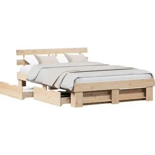 Bettgestell mit Kopfteil Braun 140 x 200 cm Massivholz Kiefer - Braun