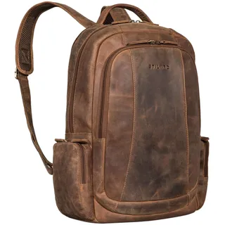 STILORD 'Waldo' Leder-Rucksack mit vielen Fächern und Laptopfach 17,3 Zoll Damen und Herren braun Rauleder ideal für Reisen Arbeit Business und als Tagesrucksack