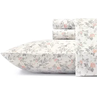 Laura Ashley Sheets Baumwollflanell-Bettwäsche-Set, Baumwolle, Rosalie Grey, Queen