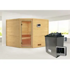 Bild von Sauna Leona Eckeinstieg, 9 kW Saunaofen mit externer Steuerung, für 4 Personen - beige