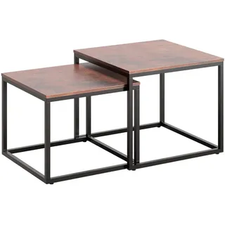 Home Collective Couchtisch 2er Set quadratisch Eiche dunkel , Braun , Holzwerkstoff , Quadratisch , 50x43x50 cm , Wohnzimmer, Wohnzimmertische, Couchtische