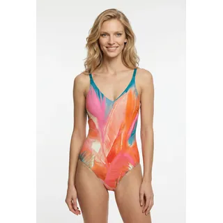 Badeanzug NATURANA "Calypso", Damen, Gr. 50, Cup D, bunt, Obermaterial: 86% Polyamid, 14% Elasthan. Futter: 92% Polyester, 8% Elasthan. Miedereinsatz: 75% Polyamid, 25% Elasthan, gemustert, Badeanzüge Badeanzug, V-Ausschnitt, Feder-Optik, bequem, modisch, gemustert