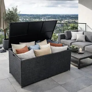 Polyrattan Auflagenbox XXL Kissenbox 870 Liter Gartenbox Gartentruhe Aufbewahrungsbox (Schwarz) - Schwarz