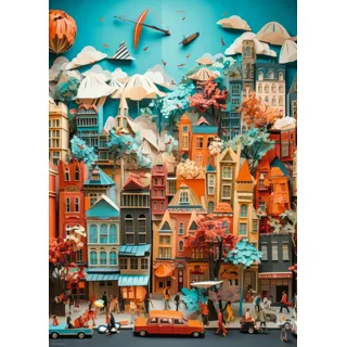 HEYE Puzzle 1000 Teile für Erwachsene „City Centre“, Paper Art Motiv: Modernes Architektur-Puzzle von Viktor Gavriloski mit kunstvoller Stadtlandschaft im Paper-Look, 50 x 70 cm