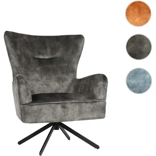 Mendler Lounge-Sessel HWC-L63, Cocktailsessel Polstersessel Relaxsessel, drehbar, vintage Samt Metall ~ grau-grün