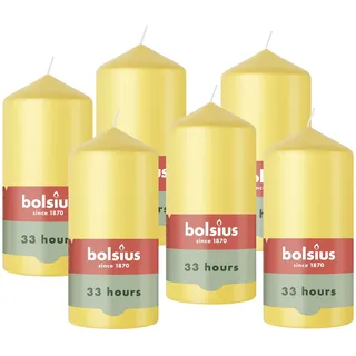 Bolsius - Stumpenkerze - frischgelb - 12cm - 6 Stück - Brenndauer 33 Stunden - mit natürlichen Extrakten - Natürliches Pflanzenwachs - Ohne Palmöl