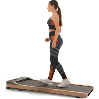 Elektrisches Laufband DeskWalk für zu Hause oder Büro, LCD-Display Motorisiertes Fitnessgerät, Schreibtisch Heimtrainer - Holz Optik - Schwarz, Braun