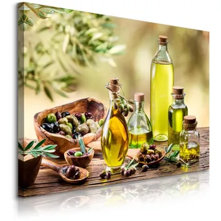 Muralo Leinwandbild Für Küche Esszimmer Olivenöl Oliven Gewürze Natur 3D 120x80 , Textil , Essen/Getränk, Baum/Pflanze/Natur , Rechteckig , 120x80 cm , Bilder & Rahmen, Bilder, Leinwandbilder