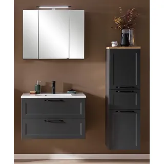 Badezimmer Set Gäste WC MARLING-03 in dunkelgrau inkl. LED-Aufbauleuchte, B/H/T ca. 140/200/47 cm - Grau