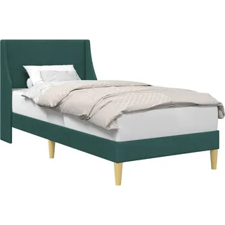 vidaXL Bettrahmen Uni mit Kopfteil Dunkelgrün 90 x 200 cm Stoff - Grün