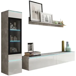 P & B Wohnwand Vera, | BETONOPTIK/WEISS HG.