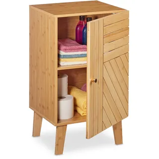 Relaxdays Badschrank Bambus, verstellbare Ablage, variabel montierbare Tür, HBT: 70x40x37 cm, Badezimmerschrank, Natur