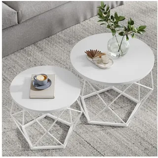 VASAGLE Couchtisch Rund Weiß Holz 40 x 36 cm
