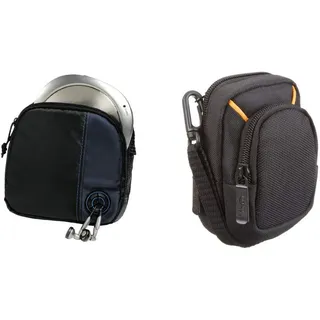 Hama CD-Player-Tasche für Discman und 3 CDs (Mit Kabelausgang und Gürtelschlaufe) schwarz/blau & Amazon Basics Kameratasche für Kompaktkameras, mittlere Größe