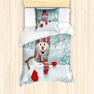 ABAKUHAUS Schneemann Mantele, Lächeln 3D-Maskottchen-Bäume, Milbensicher Allergiker geeignet mit Kissenbezügen, 135 cm x 200 cm - 80 x 80 cm, Mehrfarbig